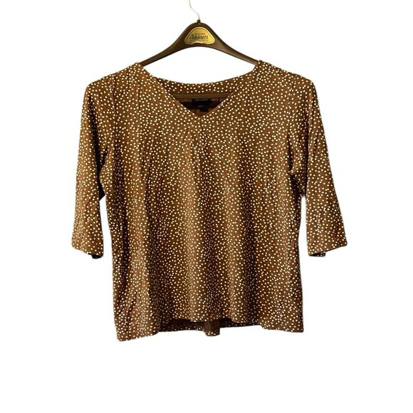Womens J Jill Wearever Collection Polka Dot Top 3/4 Sleeve Brown Size Medium P‎ - Picture 1 of 12
